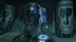 3d animated artificial_intelligence ass blue_skin breasts cortana female halo_(series) hips master_chief medium_breasts screencap thighs