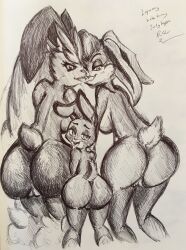 absurd_res anthro ass big_butt bodily_fluids breasts crossover disney drooling female female/female feral french_kissing generation_4_pokemon genitals graphite_(artwork) group hi_res judy_hopps kissing lagomorph leporid lola_bunny looking_back looney_tunes lopunny mammal monochrome nintendo nude pencil_(artwork) pikapika212 pokemon pokemon_(species) presenting pussy rabbit saliva side_boob size_difference take_your_pick thick_thighs tongue tongue_out traditional_media_(artwork) trio warner_brothers wide_hips zootopia