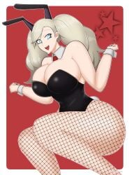 ann_takamaki axel_persona big_ass big_breasts big_hair blue_eyes bunny_ears bunny_girl bunnysuit busty cleavage curvy fat_ass female female_focus female_only fishnet_legwear fishnets huge_ass huge_breasts massive_ass persona persona_5 solo thick_thighs クロテツ