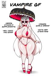 big_breasts big_thighs bikini breasts busty curvy doodle english_text girlfriend haloowl hi_res highres huge_breasts huge_thighs ideal_gf large_breasts large_thighs long_hair navel original original_character sling_bikini swimsuit thick_thighs thighs vampire vampire_girl very_long_hair voluptuous white_background white_hair