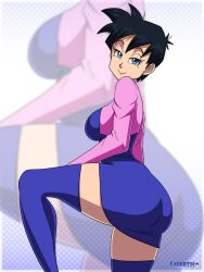 1girls ass big_ass big_breasts black_hair blue_eyes breasts clothed clothing dragon_ball dragon_ball_super dragon_ball_z eyebrows eyelashes female female_only half-closed_eyes human layerth light-skinned_female light_skin looking_at_viewer mammal short_hair side_view sideboob smile solo thick_thighs thighhighs thin_waist tomboy videl watermark wide_hips zoom_layer