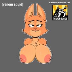 1:1 absurd_res anthro bare_shoulders bedroom_eyes big_breasts blush bodily_fluids breasts canid canine diane_foxington digital_media_(artwork) dreamworks eyebrow_piercing facial_piercing female fox fur half-closed_eyes hi_res humanoid looking_at_viewer mammal narrowed_eyes nipples orange_body orange_fur piercing seductive simple_background smile smirk smug smug_face smug_grin solo sweat text the_bad_guys url venomsquid