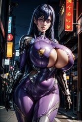 1girls ai_generated akiyama_rinko curvaceous curvy_body curvy_figure female_focus female_only latex_suit looking_at_viewer seductive_look skin_tight taimanin_(series) voluptuous voluptuous_female