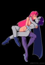 2021 2girls areolae breast_press breasts dc dc_comics female female_only kissing multiple_girls mystic_dong nipples purple_hair rachel_roth raven_(dc) red_hair starfire teen_titans yuri