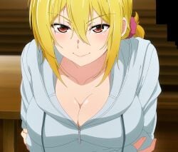 accurate_art_style aoba_tsukuyo blonde_hair breasts large_breasts orange_eyes screencap stitched tenpuru