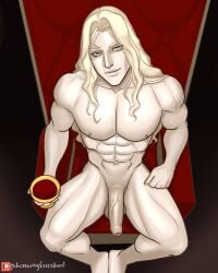 1boy abs adonis_belt alucard_(castlevania) artist_name balls ballsack belly_button bishonen blonde_hair blood_in_wine_glass castlevania castlevania:_symphony_of_the_night castlevania_(netflix) chalice completely_nude_male creedo dhampir erect_penis erection eyes_visible_through_hair foreskin full_color full_colour hairless_penis hi_res holding_cup human intact long_hair_male male male_nipples male_only muscles muscular_male nude_male pale-skinned_male partially_retracted_foreskin patreon_username pecs penis red_wine scrotum shaved_crotch sitting_in_chair six_pack testicles uncensored uncensored_penis uncircumcised uncircumcised_penis uncut vampire veiny_penis yellow_eyes