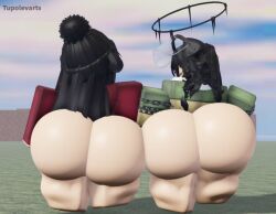 2girls 3d artist_name black_hair bottom_heavy huge_ass light-skinned_female light_skin roblox roblox_avatar roblox_background robloxian tagme thick thick_ass thick_legs thick_thighs tupolevarts