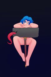 amelia_(juzwu) blue_eyes blue_hair cover female hammer naked the_pizza_guy_1012