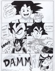 comic_page dragon_ball funny male_only monochrome son_goku teasing uri_artsu vegeta