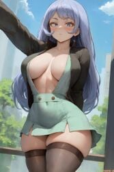 1girls ai_generated amiral_ai blue_eyes blue_hair boku_no_hero_academia breasts cleavage clothed cutesexyrobutts_(style) cutesexyrobutts_ai_artstyle_imitation female hadou_nejire huge_breasts light-skinned_female light_skin long_hair my_hero_academia nejire_hado smile thick_thighs thighhighs wide_hips