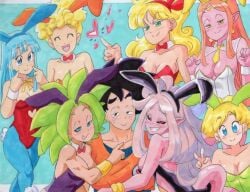 android_21 bad_launch black_sclera bowtie bunny_ears bunny_girl bunny_tail bunnysuit chronoa detached_collar dragon_ball dragon_ball_fighterz dragon_ball_super erasa fusion harem kefla launch legendary_super_saiyan long_hair lunch_(dragon_ball) majin majin_android_21 maron necktie panchy panchy_(dragon_ball) panchy_briefs pink_skin potara_earrings red_eyes saiyan son_goku super_dragon_ball_heroes tail uri_artsu white_hair wrist_cuffs