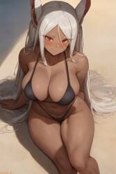 1girls ai_generated amiral_ai beach bikini black_bikini boku_no_hero_academia breasts cutesexyrobutts_(style) cutesexyrobutts_ai_artstyle_imitation female hi_res large_breasts long_hair miruko my_hero_academia naughty_face outdoors rabbit_ears red_eyes rumi_usagiyama usagiyama_rumi white_hair