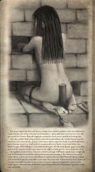 1boy 1girls 2013 against_wall ancient_egypt ancient_history ass bondage caption dated egyptian egyptian_female feet foot_fetish hatshepsut history jai_sin kneeling monochrome queen rear_view rope_bondage royalty story text tickle_torture tickling tickling_feet