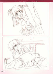 1girls boy_meets_girl censored clothing frontwing object_insertion panties sketch skirt stockings tagme