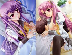 ariko_yohichi breast_grab censored fellatio nipples open_clothes open_shirt oppai oral penis school_heart's shirt