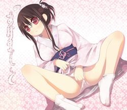 arima_senne female female_only human kashiwamochi_yomogi megane original panties solo yukata