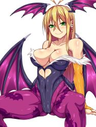 1girls amau_(kosmos) animal_print antenna_hair arms_at_sides bare_shoulders bat_print bat_wings black_leotard blonde_hair breasts cameltoe cleavage closed_mouth clothing clothing_cutout collarbone commentary_request cosplay covered_navel darkstalkers fang_out female female_only fit_female gluteal_fold green_eyes hair_between_eyes halloween head_wings heart_cutout large_breasts leotard long_hair looking_at_viewer medium_breasts morrigan_aensland morrigan_aensland_(cosplay) naughty_face oerba_yun_fang off_shoulder pantyhose pink_pantyhose print_pantyhose seductive_smile simple_background sitting skin_tight smile solo spread_legs tsurime tsurumaki_maki vampire_(game) very_long_hair voiceroid white_background wings