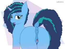 anatomically_correct anatomically_correct_anus anatomically_correct_genitalia anatomically_correct_pussy animal_genitalia animal_pussy anus ass blue_anus blue_body blue_fur blue_hair blue_mane blue_pussy blue_tail clitoral_winking clitoris digital_media_(artwork) dock equid equine equine_anus equine_genitalia equine_pussy female feral freckles fur genitals green_eyes hair hasbro hi_res horn mammal mane misty_brightdawn_(mlp) mlp_g5 my_little_pony puffy_anus pussy raised_tail sharkrikka tail tail_aside unicorn