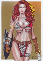 1girls 2023 chainmail_bikini curvaceous curvy_body curvy_female dynamit dynamite_comics ed_benes_studio female_focus female_only hi_res long_hair red_hair red_sonja rudimar_patrocinio seductive_look voluptuous voluptuous_female