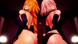 1boy 2girls 3d animated areolae belly_button blonde_hair blue_eyes blush bouncing_breasts breasts censored collaborative_buttjob condom cum cum_in_pussy cum_inside dark-skinned_male dark_skin erect_penis erection fate/grand_order fate_(series) ffm_threesome jeanne_alter jeanne_d'arc_(fate) light-skinned_female light_skin looking_at_viewer male_pov mosaic_censoring nipples penetration penis pov sex sound tagme threesome vaginal_penetration video white_hair yain yellow_eyes