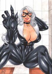 1girls 2023 black_cat_(marvel) bodysuit curvy_body curvy_female curvy_figure ed_benes_studio felicia_hardy hi_res huge_breasts lanio_sena latex_black latex_suit marvel marvel_comics skin_tight solo_female solo_focus spider-man_(series) superheroine voluptuous voluptuous_female white_hair