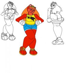 anthro bear_girl big_ass big_breasts cartoony chubby_female exhibitionism furry marlon64 microsoft_paint model_sheet orange_fur orange_hair original_character stufe_the_bear