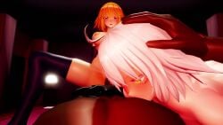 1boy 2girls 3d animated areolae belly_button black_gloves blonde_hair blue_eyes blush bouncing_breasts breasts censored collaborative_buttjob cum cum_in_pussy cum_inside dark-skinned_male dark_skin erect_penis erection fate/grand_order fate_(series) female ffm_threesome gloves jeanne_alter jeanne_d'arc_(fate) light-skinned_female light_skin looking_at_viewer male_pov mosaic_censoring nipples penetration penis pov raw_sex sex sound tagme threesome vaginal_penetration video white_hair yain yellow_eyes