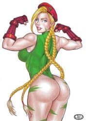 1girls 2023 ass beret blonde_hair blue_eyes braid bubble_butt cammy_white curvy_body curvy_figure dat_ass ed_benes_studio female female_focus female_only leotard rudimar_patrocinio seductive_look solo solo_female solo_focus street_fighter thong_leotard white_background