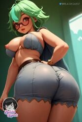 ai_generated ass ass_focus bad_anatomy boobs_and_butt_pose breasts bulge_quest genshin_impact glasses nipples short_hair stable_diffusion sucrose_(genshin_impact)