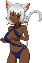 1futa ahju alternate_version_available animal_ears big_breasts breasts cat_girl clothed clothing dark-skinned_futanari dark_skin futa_only futanari humanoid kemonomimi mostly_nude red_eyes red_hair s0ft short_hair solo solo_futa standing swimsuit swimsuit_bulge two_tone_hair white_hair