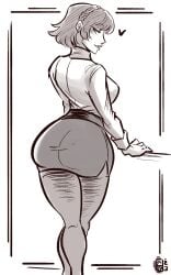 1girls ass ass ass_focus atlus big_ass big_butt biting_lip breasts clothed dat_ass female female_focus female_only looking_back makoto_niijima office_lady persona persona_5 rear_view scruffyturtles sega sketch skirt solo solo_female solo_focus standing thick_thighs thighs