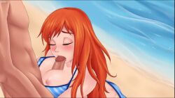 animated beach blowjob breasts cum_in_mouth cumming green_eyes human human_only open_mouth paizuri penis red_hair space_paws tagme taifun_riders titfuck titjob underwear video