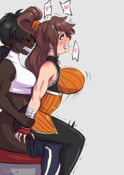 1futa 1girls arm_grab arm_pull black_hair blush bouncing_breasts breasts brown_hair clothed clothed_female clothed_sex clothing cowgirl_position dark-skinned_female dark_skin dungeon_and_fighter excited eyes_closed female futa_on_female futanari grabbing grabbing_arms grabbing_from_behind heart huge_breasts light-skinned_female long_hair looking_pleasured muscular muscular_arms muscular_futanari original_character ponytail reverse_cowgirl_position sex sex_from_behind sitting sitting_on_person striker_(dungeon_and_fighter) sweat umeyiyo vaginal_penetration