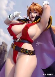 1girls alternate_breast_size artnip big_breasts breasts female huge_breasts human large_breasts light-skinned_female light_skin lina_inverse long_hair orange_hair revealing_clothes slayers sorceress wide_hips