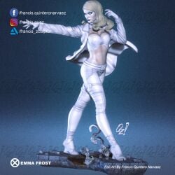 3d blonde_hair blue_eyes breasts cleavage emma_frost francis_quintero marvel marvel_comics new_x-men platinum_blonde_hair statue trenchcoat white_queen x-men