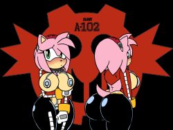 accessory amy_rose anthro ass big_breasts big_butt blush bottomwear breasts clothing collar eggman_empire eggman_logo eulipotyphlan female fur gloves green_eyes hair_accessory hairband handwear hedgehog hi_res mammal pink_body pink_fur property roga14 rubber rubber_clothing rubber_suit sega shy solo sonic_(series) sonic_the_hedgehog_(series) tight_bottomwear tight_clothing tight_fit