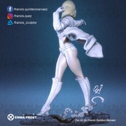 3d blonde_hair blue_eyes booty_shorts breasts cleavage emma_frost francis_quintero marvel marvel_comics new_x-men platinum_blonde_hair statue trenchcoat white_queen x-men