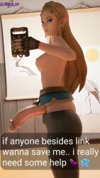 3d big_penis breath_of_the_wild bulge bulge_through_clothing caption futa_only futanari jinxed_xp princess_zelda selfie snapchat solo_futa teasing the_legend_of_zelda zelda_(breath_of_the_wild)