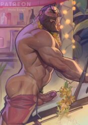 1boy 1male abs balls bara beard biceps big_balls big_penis blush clothing cum cum_drip cum_dripping_from_penis erection facial_hair gangplank gay genital_fluids hairy hairy_arms hard_on hi_res highres holo_eden huge_cock league_of_legends looking_at_viewer male male_focus male_only male_pubic_hair muscles muscular muscular_arms muscular_male no_male_underwear nude penis pool_party_gangplank pool_party_series riot_games solo solo_male taking_clothes_off vein veiny_penis