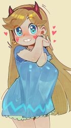 big_breasts blonde_hair blue_eyes blush breasts cute disney disney_channel dress female female_focus female_only huge_breasts nipple_bulge pajamas see-through see-through_clothing see-through_dress shirt sillouette star_butterfly star_vs_the_forces_of_evil wamudraws