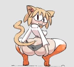 1girls 2d ass blonde_hair breasts cat_ears cat_tail clothing color curvy diklonius ear female huge_ass large_ass looking_at_viewer melty_blood neco-arc nekomimi panties stockings tail thick_thighs wide_hips