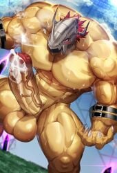 1boy 2023 abs anthro armor balls bandai_namco bara barazoku biceps big_balls big_muscles big_pecs big_penis blush claws completely_nude cum cum_drip cum_dripping_from_penis digimon digimon_(species) dragon erection gay genital_fluids hard_on helmet hi_res highres huge_biceps huge_cock huge_muscles huge_pecs magangz male male_focus male_only manly muscles muscular muscular_anthro muscular_arms muscular_legs muscular_male muscular_thighs nipples nude orange_body orange_skin penis solo solo_male spread_legs sweat vein veiny_penis wargreymon