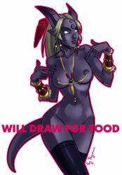 1girls blizzard_entertainment blue_skin draenei navel_piercing neryumo nipple_chain nipple_piercing nipple_piercings nipple_ring nipple_rings original_character piercing piercings purple_skin repakuku solo stockings warcraft white_hair world_of_warcraft