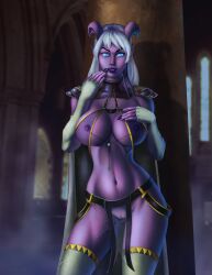 1girls big_breasts blizzard_entertainment chataya draenei original_character purple_hair samcooper see-through see-through_clothing solo stockings warcraft white_hair world_of_warcraft