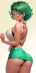 1girls age_progression aged_up ai_generated alternate_universe back back_view big_breasts bimbo blush boku_no_hero_academia bubble_ass bubble_butt curly_hair curvaceous curvy female_deku formal gender_transformation genderswap_(mtf) green_eyes green_hair green_panties gyaru halter_top halterneck heavy_makeup hi_res hoop_earrings izuku_midoriya krystalizedart large_breasts makeup midoriya_izuku my_hero_academia panties pantyshot party pinup ring ring_piercing rule_63 shiny_skin short_skirt sideboob simple_background smirk solo solo_female solo_focus tan_body tight_clothing tight_fit transformation upper_body wedgie white_background