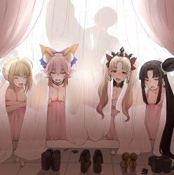 bed blonde_hair cheating ereshkigal_(fate) fate/grand_order fate_(series) mash_kyrielight nero_claudius_(fate) netorare ntr sex silhouette tamamo_no_mae_(fate) terasu_mc ushiwakamaru_(fate/grand_order)