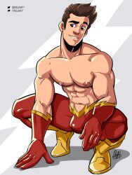 1boy 1male abs bara barry_allen biceps brown_hair bulge clothing dc dc_comics gay hi_res highres lad male male_focus male_only muscles muscular muscular_arms muscular_male nipples solo solo_male the_flash the_flash_(series) tight_clothing velgaty