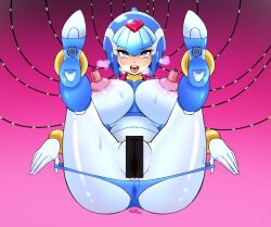 1girls big_ass big_nipples censored_pussy gorousanndesu huge_breasts legs_up mega_man mega_man_x_dive mega_man_zero panties pussy pussy_juice solo thong undressing