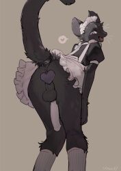 1boy anthro ass backsack balls bebebebebe bent_over black_fur clothing covered_anus domestic_cat erection fangs felid feline felis femboy fur furry genitals girly heart hi_res looking_at_viewer looking_back looking_back_at_viewer low-angle_view maid maid_headdress maid_uniform male male_only mammal narrowed_eyes open_mouth penis presenting presenting_hindquarters raised_tail rear_view smiling smiling_at_viewer solo spoken_heart tail teeth uniform