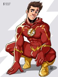 1boy 1male abs bara barry_allen biceps bodysuit brown_hair bulge clothing dc dc_comics gay hi_res highres lad male male_focus male_only muscles muscular muscular_arms muscular_male skin_tight smile solo solo_male the_flash the_flash_(series) tight_clothing velgaty